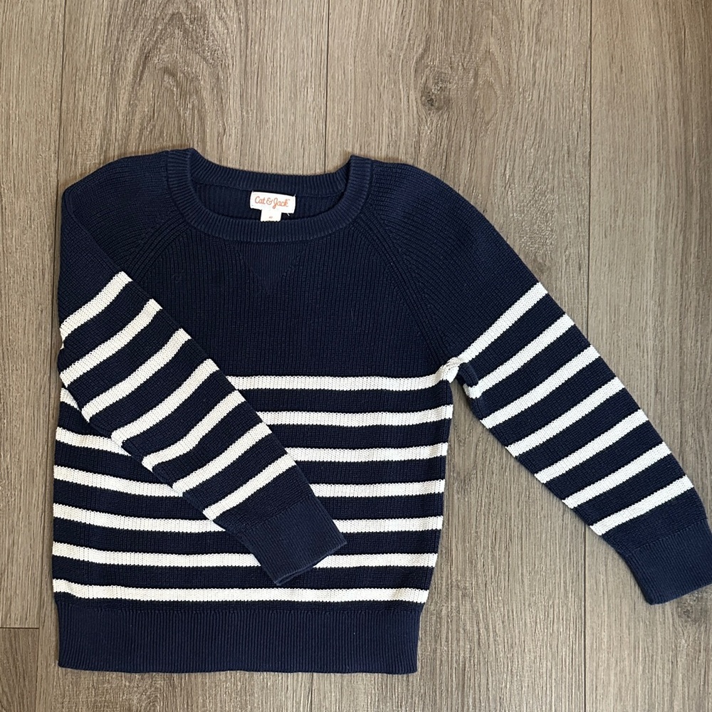Cat & Jack Navy and White Striped Knit Crewneck Sweater